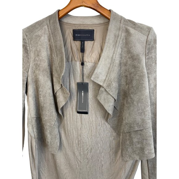 BCBG Maxazria Norton Crop Jacket Faux Suede Small Khaki Stretch $198 6756 NWT - Picture 8 of 14